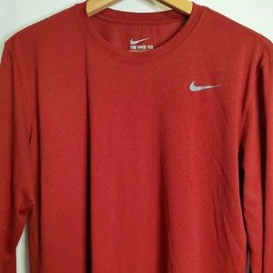 The Nike Tee Dri Fit Mens Long Sleeve T Shirt Athletic Cut Logo Red Size Large